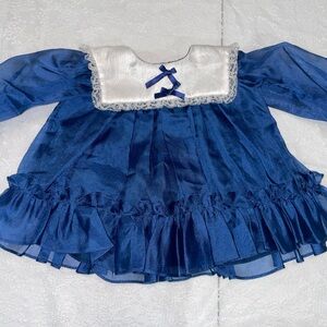 Vintage Kandy Ann 1980s Blue and White Baby Dress with Ruffle Details